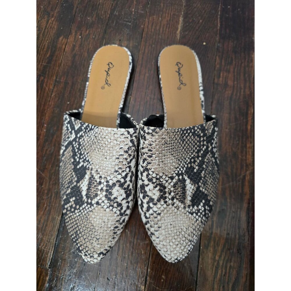 Qupid Python Snakeskin Slide Mules Flats size 7